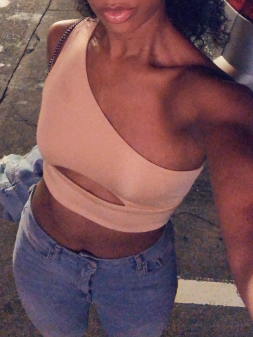 One-Shoulder Nude Crop Top